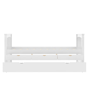 English Elm Twin Solid Wood Platform Bed with Trundle and Two Drawers, White Daybed for Kids Guests Off White W1580S00262