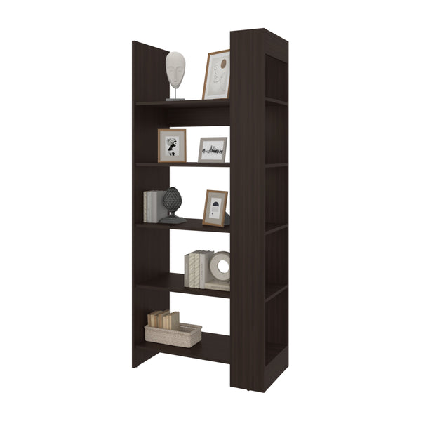 English Elm Stained Walnut Five-Shelf Open Bookcase with Spacious Display, Warm Finish, Sturdy Melamine Build (78.6"W) B062P380088
