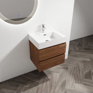 English Elm 24" Wall-Mounted Bathroom Vanity With Stylish Resin Sink & Soft-Close Drawers For Modern Spaces W999S00199