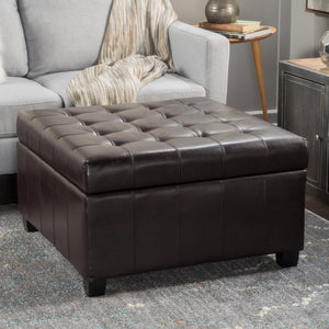 English Elm Upholstered Tufted Pu Leather Ottoman with Hidden Storage for Living Room Seating N757P377356R
