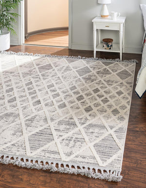 Unique Loom Arlo Cy Machine Made Tribal Rug Gray, Ivory 7' 10" x 7' 10"
