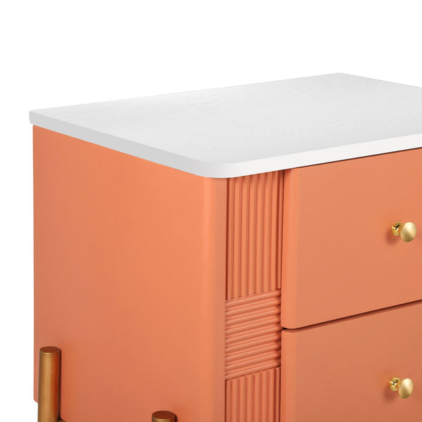 English Elm Christopher Knight Home® - Modern Fluted Nightstand with Two Drawers and Gold Legs, Sleek Textured Bedside Table for Stylish Storage and Easy Cleaning Orange 23 L x 18 W x 18 H N761P285710G