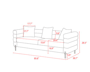 English Elm Luxurious three-seat upholstered sofa with golden legs and plush pillows, modern chic design for living rooms Brown B205S00074