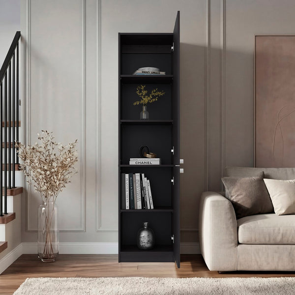 English Elm Butte Tall Two-tone Oak Bookcase with Concealed Doors and Open Shelves for Home Office B097P480464