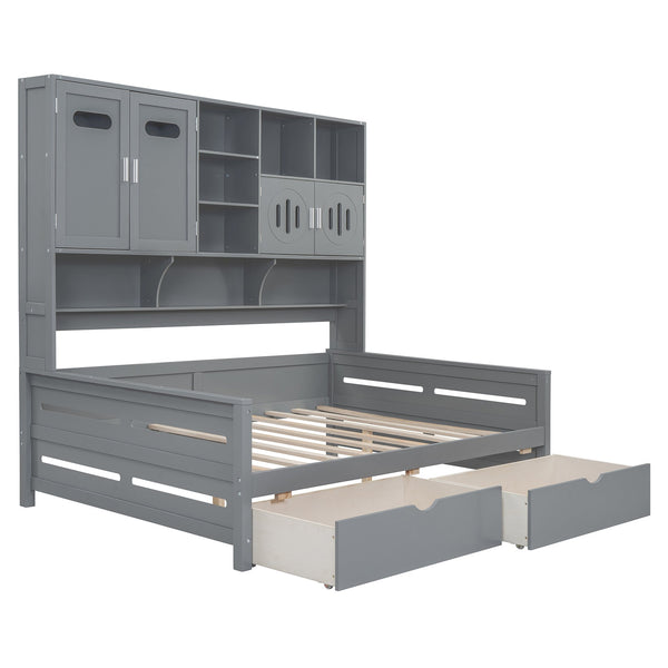 English Elm Full Size Wooden Daybed With Storage Drawers, Integrated Cabinet, And Stylish Gray Finish - Perfect For Any Space! N820S00016E
