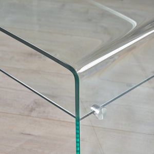 English Elm Christopher Knight Home® - COFFEE Bent 12mm Tempered Glass Table with 8mm Shelf — Clear Green-Tint Modern Sculptural Centerpiece 57673.00