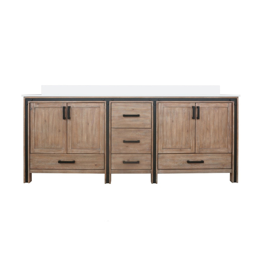 English Elm Rustic Barnwood Double Bath Vanity 84" W X 22" D With White Quartz Top – Stylish Storage & Charm B2731P260669-GIGA