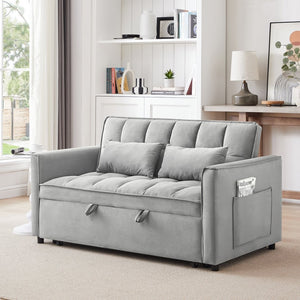 English Elm 55.1-inch Convertible Velvet Futon Sofa Bed with Storage and Adjustable Iron Frame W2564P445798
