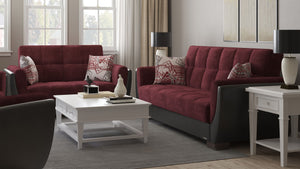 English Elm PrimeNest NimbusFlow Collection Upholstered Convertible Loveseat with Storage, Sleeper, Chenille Comfort Black PU,Burgundy B030P281738