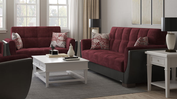 English Elm PrimeNest NimbusFlow Collection Upholstered Convertible Loveseat with Storage, Sleeper, Chenille Comfort Black PU,Burgundy B030P281738