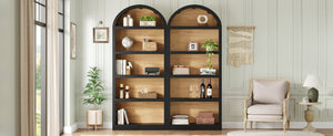 English Elm On-trend Farmhouse Two-tone Bookcase Set Arched Fabric Crown Open 5-tier Shelving Black+Natural N721P411205B