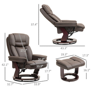 English Elm Swivel Recliner and Ottoman Set Pu Leather Pocket Spring Lounge Chair for Living Room T3971P405867