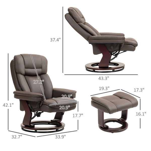English Elm Swivel Recliner and Ottoman Set Pu Leather Pocket Spring Lounge Chair for Living Room T3971P405867