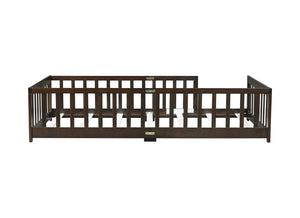 English Elm Twin Low Profile Rubberwood Floor Bed with Full Safety Fence for Toddler Rooms Espresso W504P429337