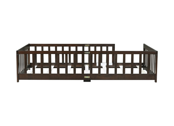 English Elm Twin Low Profile Rubberwood Floor Bed with Full Safety Fence for Toddler Rooms Espresso W504P429337