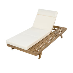 English Elm Lounge Chaise Outdoor Acacia Wood Slatted Frame with Water Resistant Cushion Resort Style Beige,Light Brown N770P442L67B
