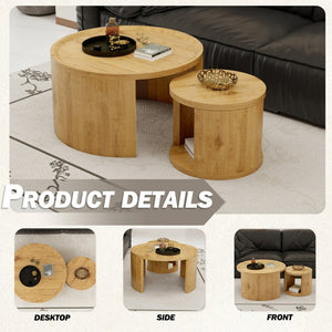English Elm Round Nesting Coffee Tables with Wood Grain Tops Minimalist Set for Living Room W1727S00091