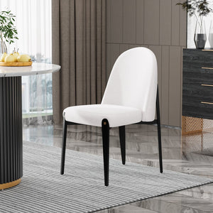 English Elm Set of 2 Chenille Upholstered Armless Dining Chairs with Tapered Black Metal Legs W5739P464651