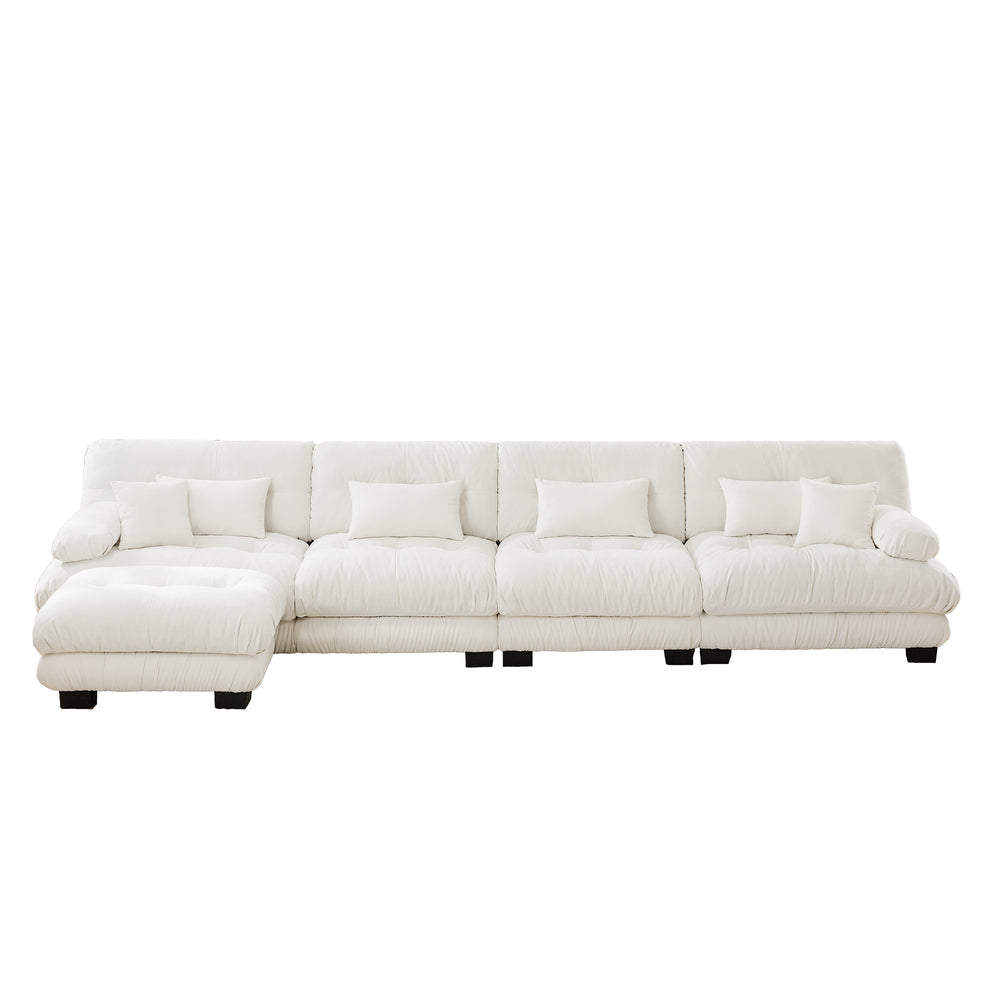 English Elm Free Modular Sectional Sofa - L-Shaped 4-Seater Couch In Vintage Chenille With Convertible Ottoman W714S01005