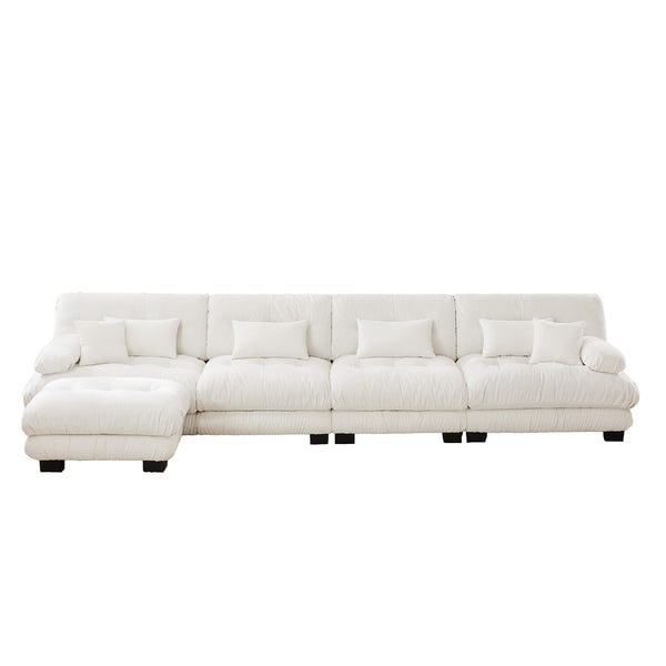 English Elm Free Modular Sectional Sofa - L-Shaped 4-Seater Couch In Vintage Chenille With Convertible Ottoman W714S01005