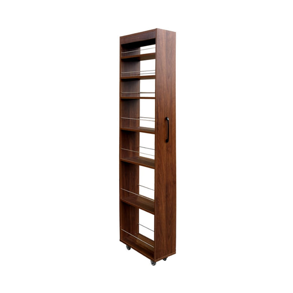 English Elm 7 Tier Rolling Slim Pull Out Pantry Organizer Cart for Kitchen and Narrow Gaps Walnut W331P427521