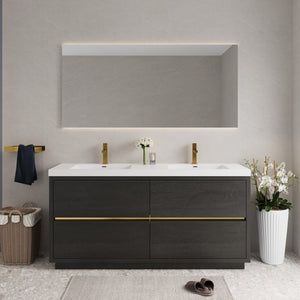 English Elm 72" Floating Oak Fluted Double Vanity with Stone Resin Basins for Primary Bath W1573P264348