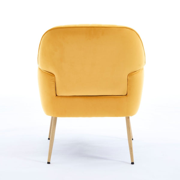 English Elm Velvet Barrel Accent Chair Tufted Shell Back with Metal Legs for Living Room Yellow W5722P462515