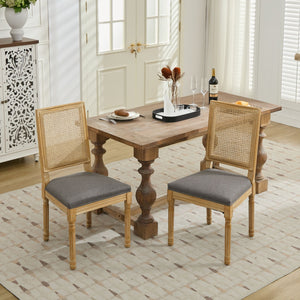 English Elm French Louis Dining Chair Set of 2 with Carved Solid Wood Frame, Rattan Back, Plush Foam Seating, 300lb Capacity Gray W1143P335057