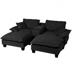 English Elm Modular Cloud Sofa Chenille L-shape with Storage Cup Holders and Usb for Living Room Black W3163S00113
