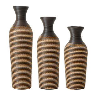 English Elm 3-piece modern PVC floor vase set with tall standalone racks for artificial branches and decor accents Beige+Black W2796P261501