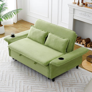 English Elm 65.74-inch convertible letter sofa bed with adjustable armrests, pull-out extension, cup holders, durable frame and plush sponge cushions Green W3371P311474