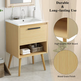 English Elm 24" Bathroom Vanity With Sink Combo, Multi-Functional Bathroom Cabinet With Drawer, Mdf Board, Natural