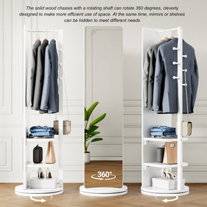 English Elm 360° Rotating Full Length Mirror with Coat Rack Solid Rubberwood White Entryway W2987P288952