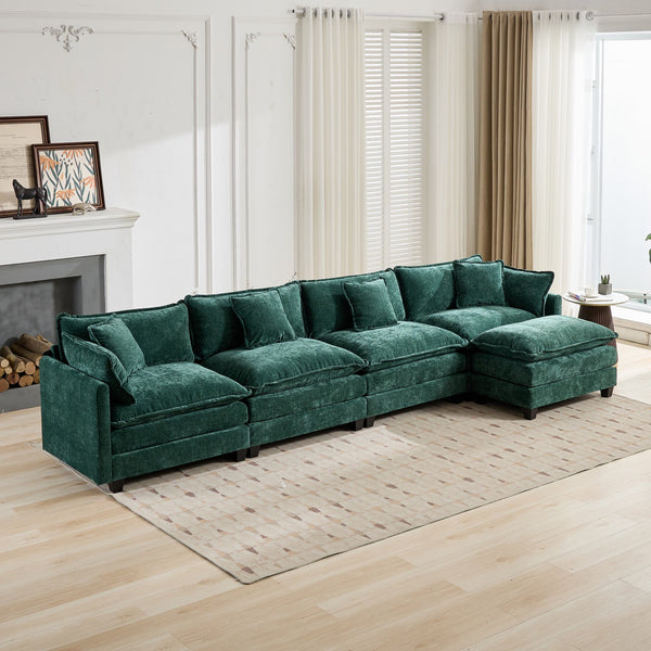 English Elm Cloud Sofa 4 Seats - Modular Sectional Couch In Green For Modern Living Rooms, Bedrooms & Comfort W1143S00021