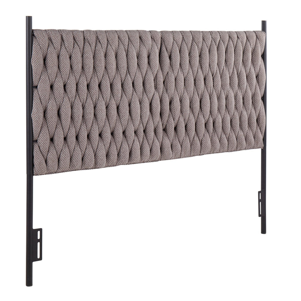 English Elm Braided Matisse Queen Headboard with Plush Braided Fabric Upholstery and Sleek Black Metal Frame, Contemporary Bedroom Statement Grey B202P223758