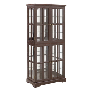 English Elm Curio Clear Glass Display Cabinet with Lattice Doors, Adjustable Shelves, E26 Bulb Included, Vintage Chic Cherry W2275P231688