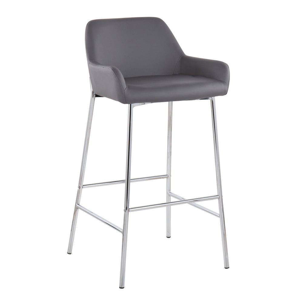 English Elm Daniella Contemporary Bar Stool Set Of 2 In Chrome Metal & Grey Faux Leather - Modern Comfort Design B202S00543