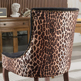 English Elm ,Ultra Side Dining Chair, Thickened Fabric Chairs With Neutrally Toned Solid Wood Legs, Bronze Nail Head, Set Of 2,Leopard Print