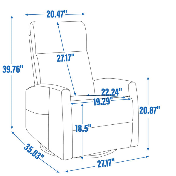 English Elm Heat Massage Rocker Swivel Recliner Fabric Chair with Lumbar Therapy for Living Room Grey W1803P362293