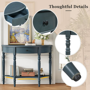 English Elm Trexm Farmhouse Half Moon Entryway Console with Drawer Open Shelf Pine Legs Navy N715P383795M
