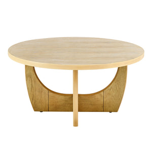 English Elm 36" Mid Century Modern Round Coffee Table in Oak - 36" 30mm Top, Cross Legs, Durable 160lb Capacity W1801P195677
