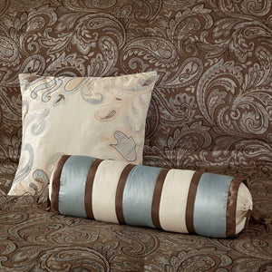 English Elm Full/Queen Elegant 6-Piece Jacquard Duvet Cover Set with Charmeuse Piping, Brushed Reverse & Pillows B03597310