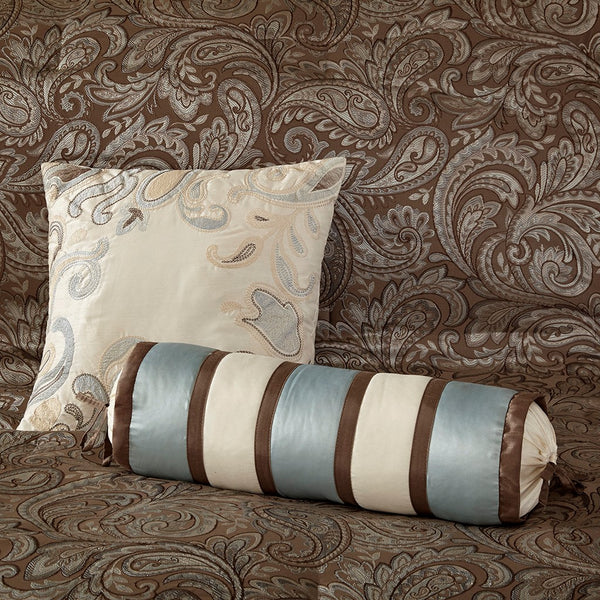 English Elm King/Cal Elegant 6-Piece Jacquard Duvet Cover Set with Brushed Reverse, Piped Shams & Pillows B03597311