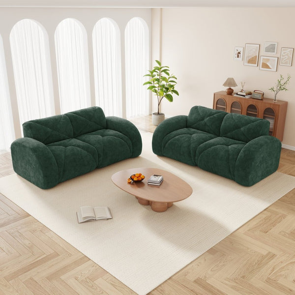 English Elm 2-piece Modular Velvet Sofa Set with Tufted Cloud Cushions for Modern Living Rooms Green W714S01640
