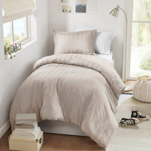 JLA Home Super Listing - Woven Logan duvet set with subtle woven stripe, brushed microfiber reverse, Oeko‑Tex certified comfort Neutral AM12-0583