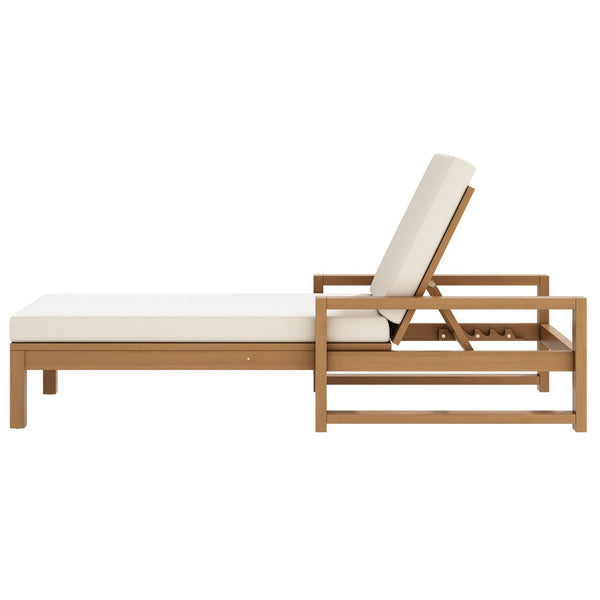 English Elm Trexm Outdoor Acacia Wood Chaise Lounge Set Two Adjustable Poolside Reclining Chairs Light Teak TM000013AAD