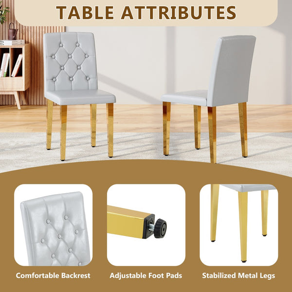 English Elm 4-piece Brown Suede Dining Chair Set with Tufted Back and Walnut Metal Legs Gold,Light Gray W1151P361185