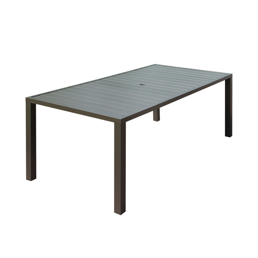 English Elm Outdoor Dining Table For 8 - Stylish Slatted Metal Patio Table With Umbrella Hole For All Seasons W1859P359822