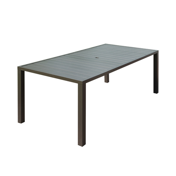 English Elm Outdoor Dining Table For 8 - Stylish Slatted Metal Patio Table With Umbrella Hole For All Seasons W1859P359822
