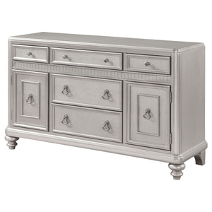 English Elm Mendelsohn Metallic Platinum Mirrored 5-Drawer Server with 2 Doors — Glam Art Deco Sideboard, Storage B062P353469